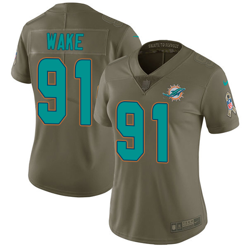 Nike Dolphins #91 Cameron Wake Olive Women's Stitched NFL Limited Salute to Service Jersey